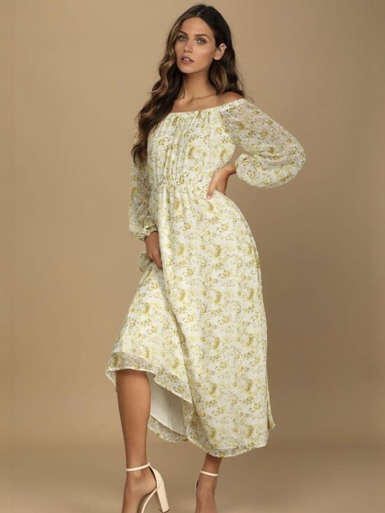 Lulus Dresses & Skirts - Lulus Love That Blooms Yellow Floral Print Off-the-Shoulder Maxi Dress NWT